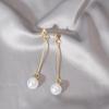 E720 Gold-Plated Long Pearl Earrings - Korean OL Style