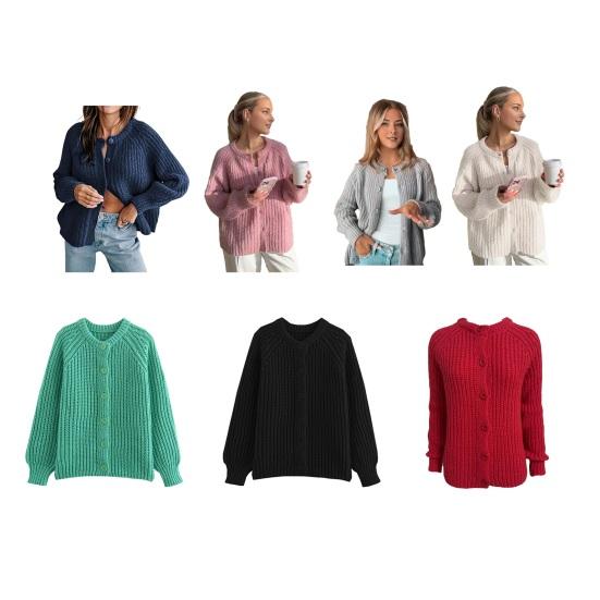 Женский свитер, пальто, круглый вырез, длинный рукав, однотонный кардиган на пуговицах, свитер, толстая теплая трикотажная верхняя одежда