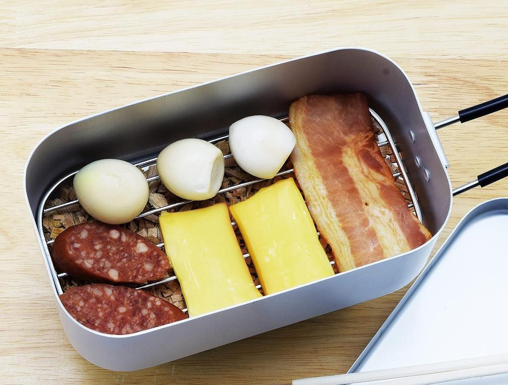 Сетка Takagi для 2-х уровней для приготовления на пару и копчения продуктов из нержавеющей стали для кемпинга, приготовления пищи в одиночку, при катастрофах, чашки TAKAGI, сетка, месс-тин, сталь, серебристый, поднос,