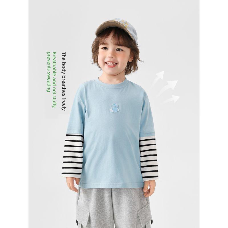 Right European Style Boys' Cloud Cotton Fake Two-Piece Long-Sleeve T-Shirt Spring 2026 New Children's Base Shirt Baby Inner Wear Trendy