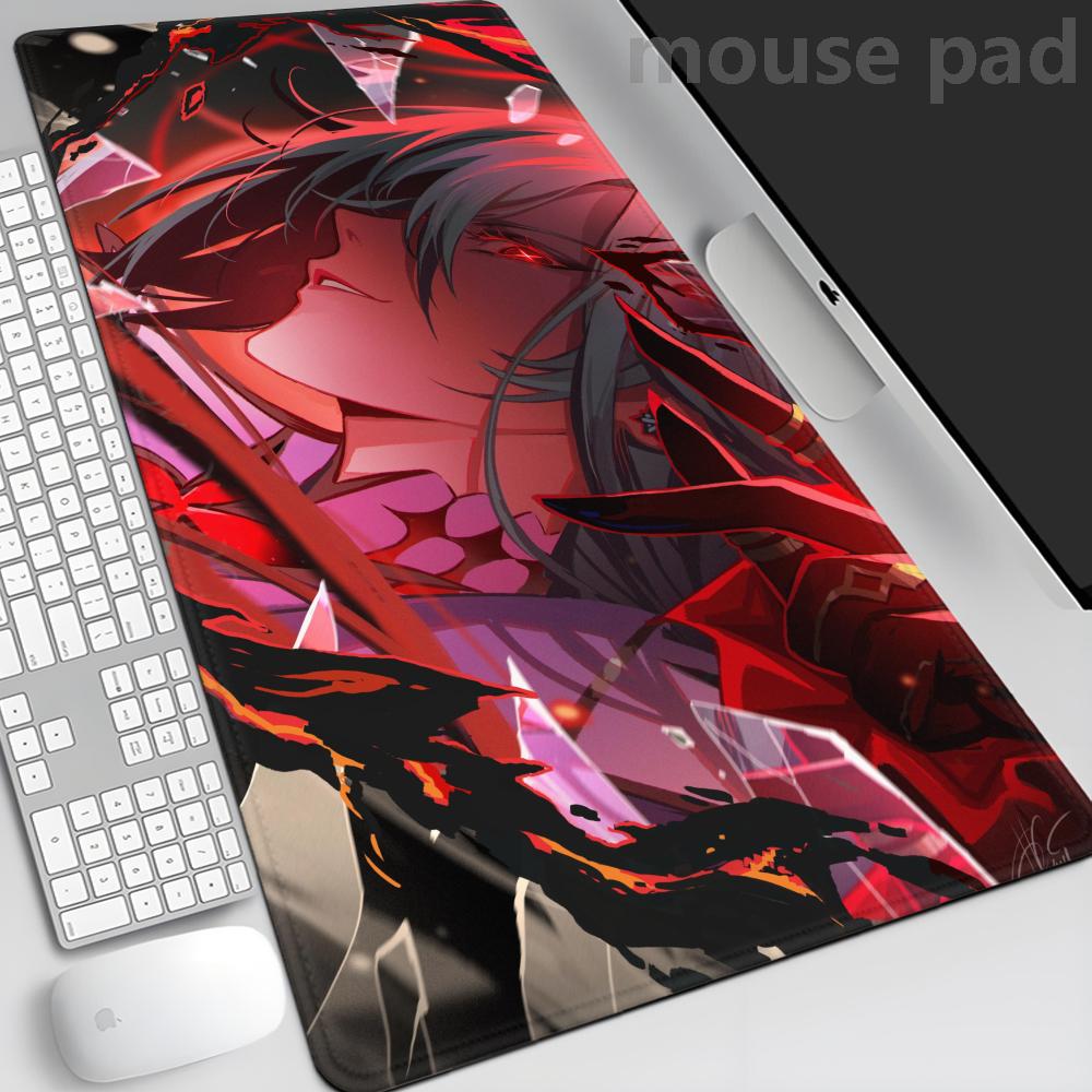 Anime Arlecchino Mouse Pad Large NonSlip Gaming Desk Mat Laptop Keyboard Tray Office Pc Genshin Impact Rubber Black