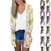 Ladies' Fashionable Casual Retro Floral Print Long Sleeved Mid To Long Cardigan Jacket