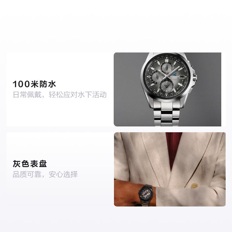 CASIO RETRO TONE series 100 meters waterproof solar Quartz titanium strap men's watch gray dial OCW-T2600RA-8AJF