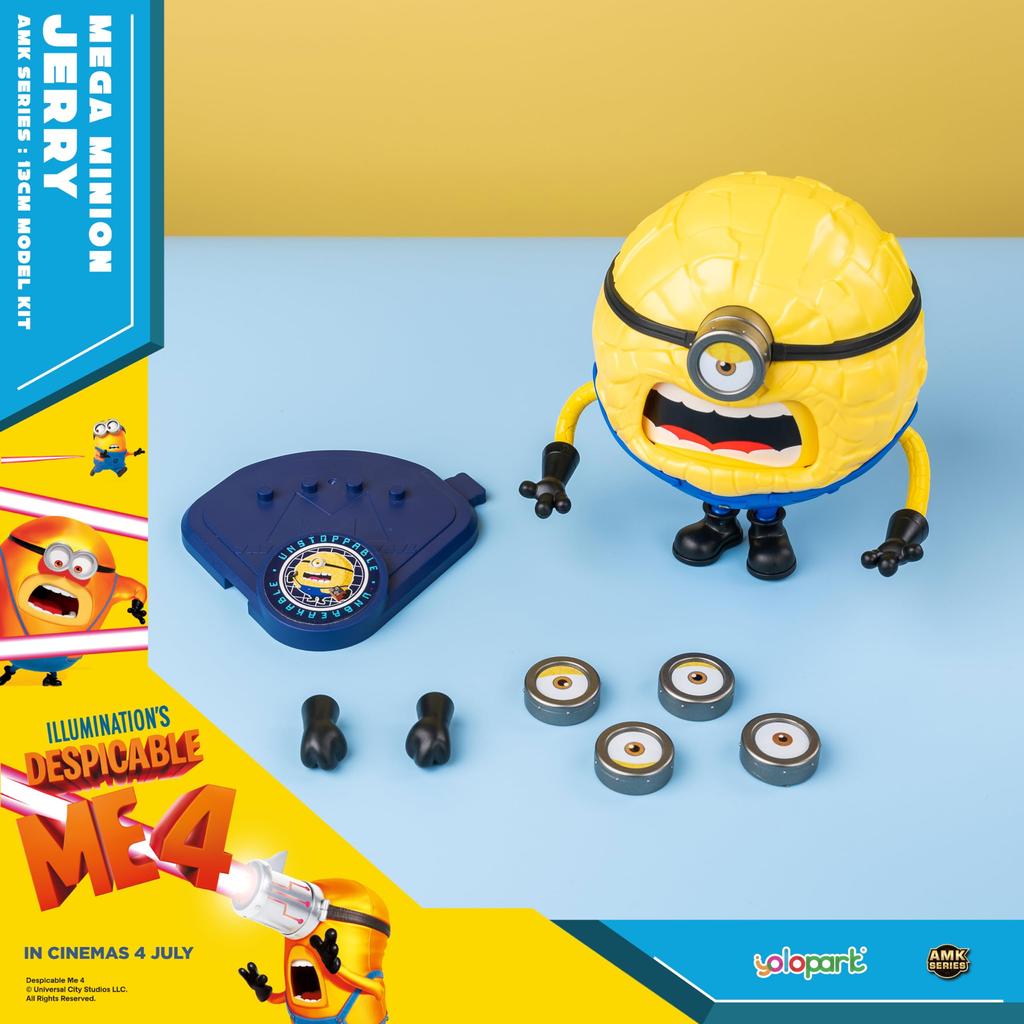 Minions Despicable Me 4 Inch Mega Jerry Action Figure with Rotating Body and 3 Interchangeable Expressions Minion Model Gift for Kids Ages 8 and Up