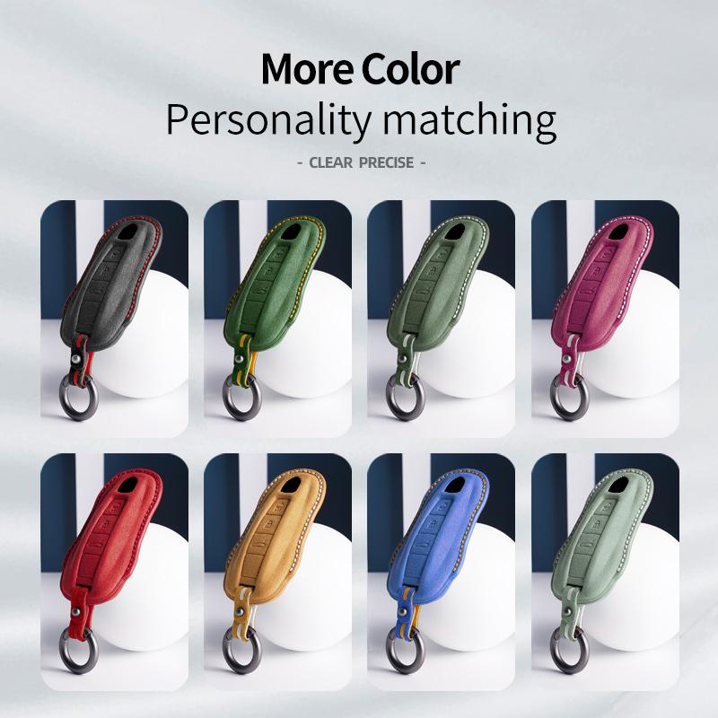 AABKU1 For Porsche Panamera Cayenne 971 911 9YA Macan Boxster Spyder Carrera Cayman 970 981 991 3 Buttons Suede Car Key Case Keychain
