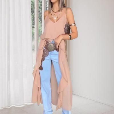 Платье-слинг без рукавов с V-образным вырезом, нерегулярным оборчатым подолом, платье с нерегулярным коротким передом