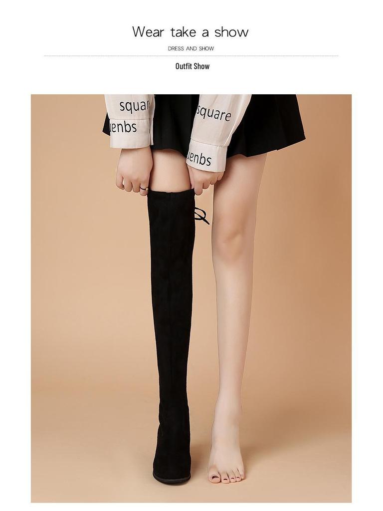 2024 Осень/Зима Миниатюрные замшевые сапоги на высоком каблуке - Эластичные сапоги выше колена для женщин