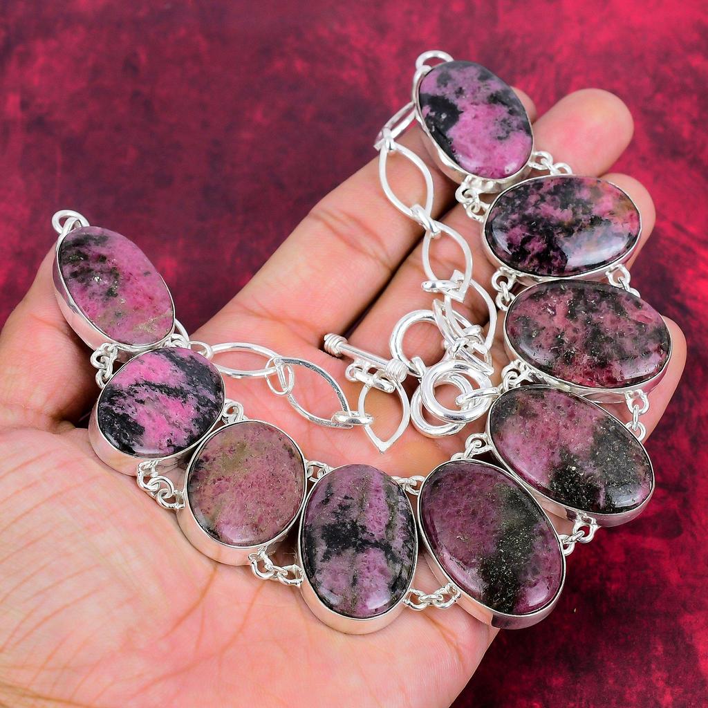 Ожерелье из натурального родонита, ожерелье из чистого серебра 925 пробы ручной работы из настоящего драгоценного камня, подарок жене, антикварные ювелирные изделия