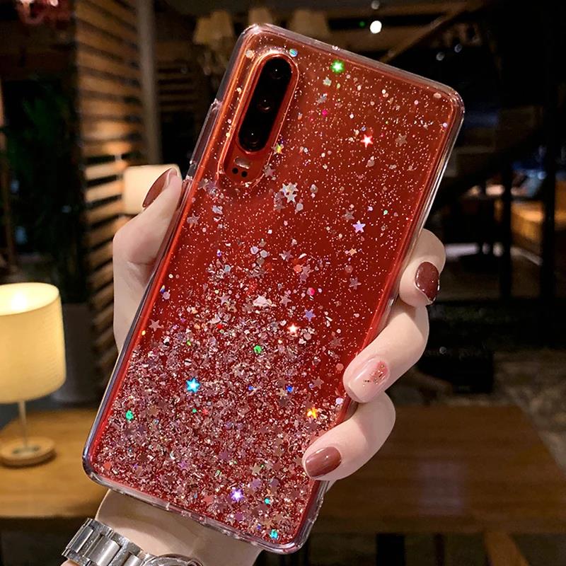 Роскошный блестящий чехол для Huawei P30 P40 P50 P20 Pro Lite Прозрачный мягкий чехол для Huawei P9 P10 Plus Противоударный чехол для задней крышки