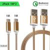 Mobile Phone Cable - Golden Metal - Set of 2 - 1M - Compatible Android - Micro USB - Fast Charging