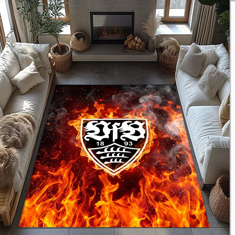 VfB Stuttgart Football Print Crystal Velvet Rug, Comfortable Water Absorbent Non Slip Indoor Floor Carpet
