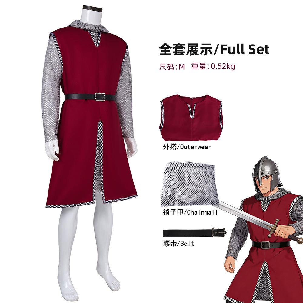 Popular medieval chain mail red knight cos costume halloween cosplay robe set performance costume
