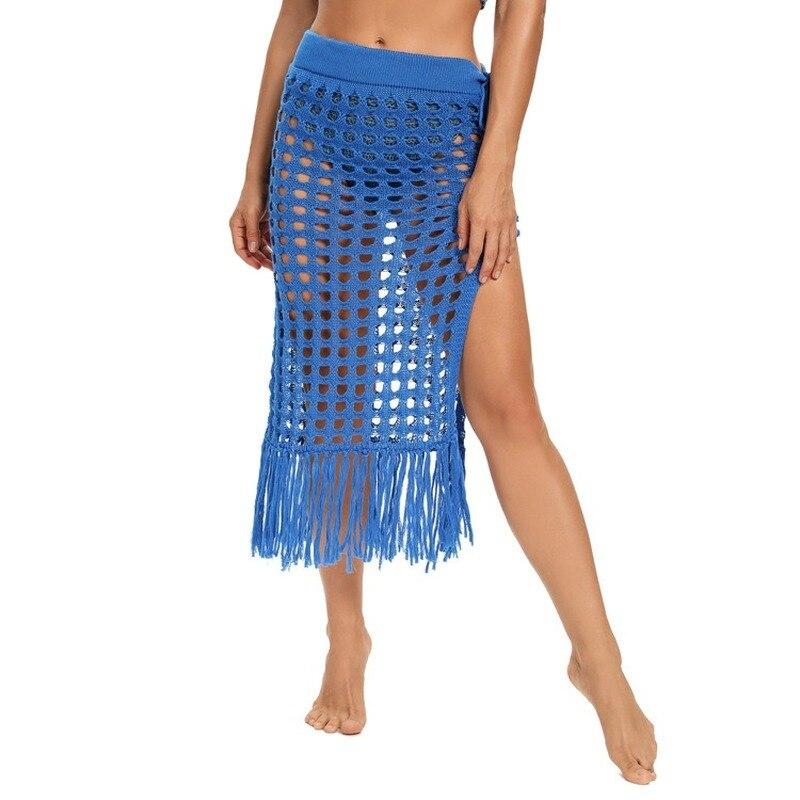 Сексуальная вязаная юбка в пляжном стиле, женские летние юбки с высоким разрезом, белая юбка с бахромой Y2k, женская вечеринка, женский наряд 22299
