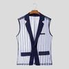 INCERUN Men Lapel Neck Sleeveless See Through Mesh Transparent Striped Blazer Tops