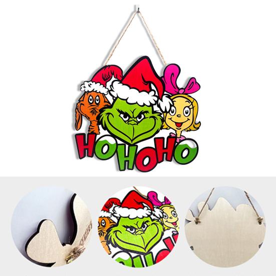 Christmas Hanging Sign Wooden Seasonal Door Wall Sign Santa Hat Green Elf Holiday Decor