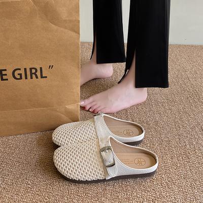 Модные мюли CRLAYDK для женщин, лоферы без задника, слипоны, сетчатые, с вырезами, плоские, повседневные, для ходьбы, женские шлепанцы, с закрытым носком, с пряжкой