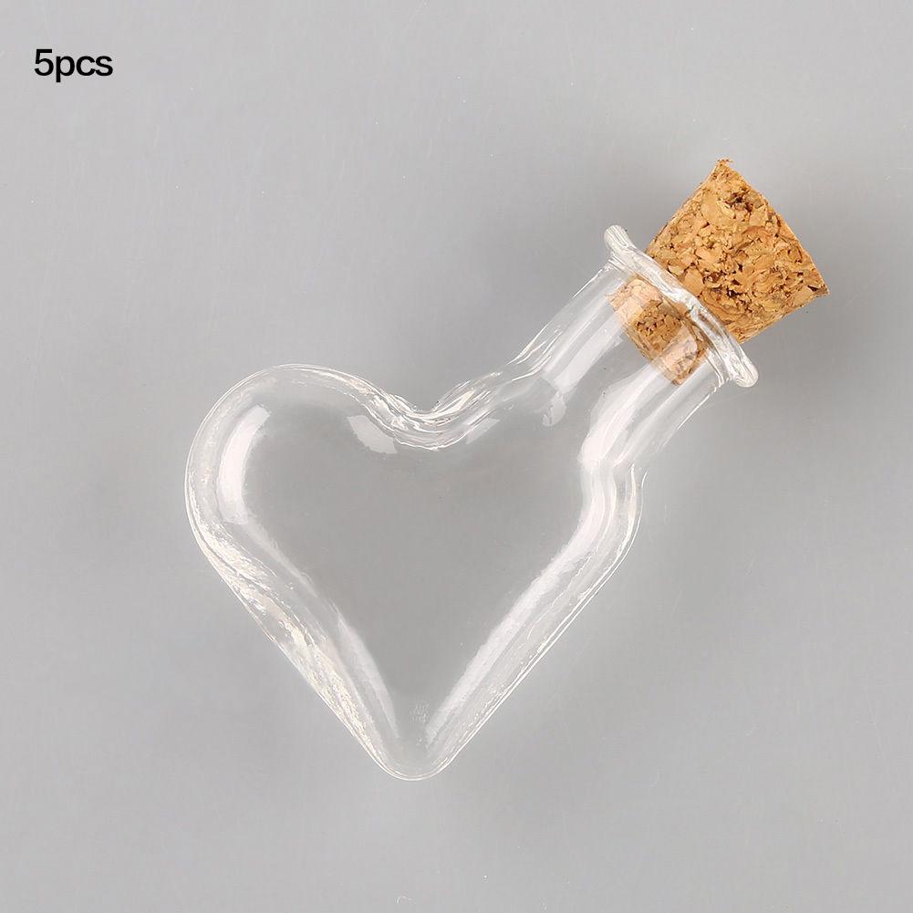 5 PCS Wishing Bottle Pendants Empty Corks Glass Hand-Blown Vial Necklace