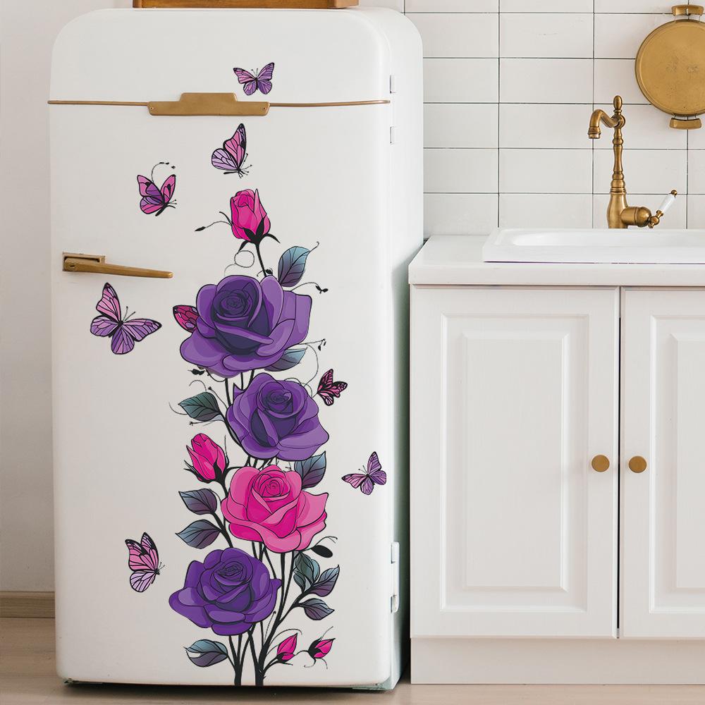 Watercolor Rose, Vine, Dancing Butterfly, Entrance Hall, Living Room, Home, Wall Beautification Stickers