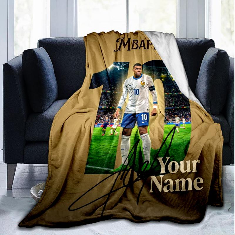 Custom Name Soccer player Flannel Fleece Blanket Cozy Warm Throw Blanket For Couch Bed Travel All Season Use