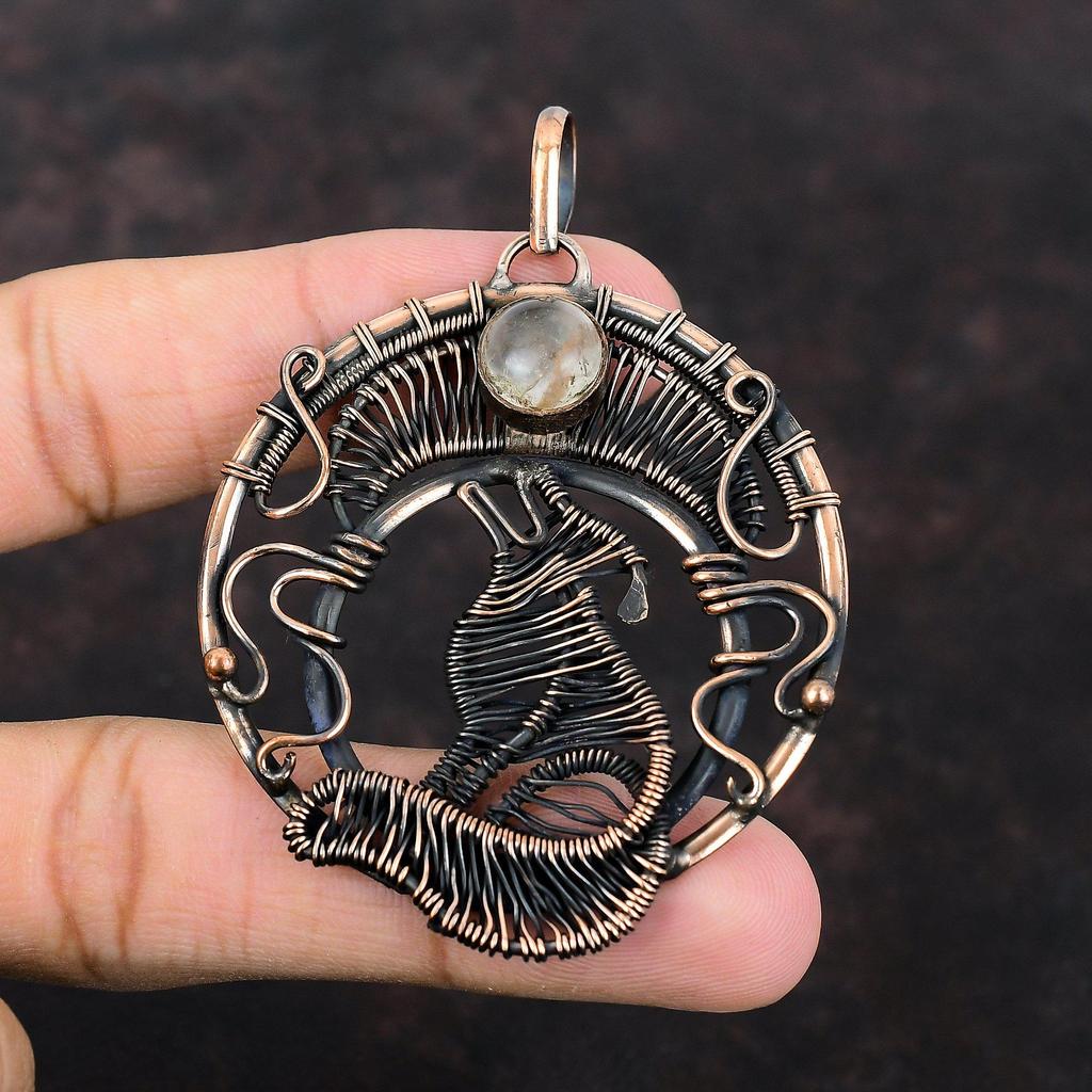 Золотой кулон с рутилом, кулон в медной проволоке, золотые ювелирные изделия с рутилом, драгоценные камни, кулон для собаки ручной работы, чудесные медные украшения, подарок для него