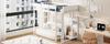 Loft Bed with Shelf 90 x 200 cm, Bed Frame Made of Solid Pine Wood with Slatted Frame, Bed for Children and Teenagers White