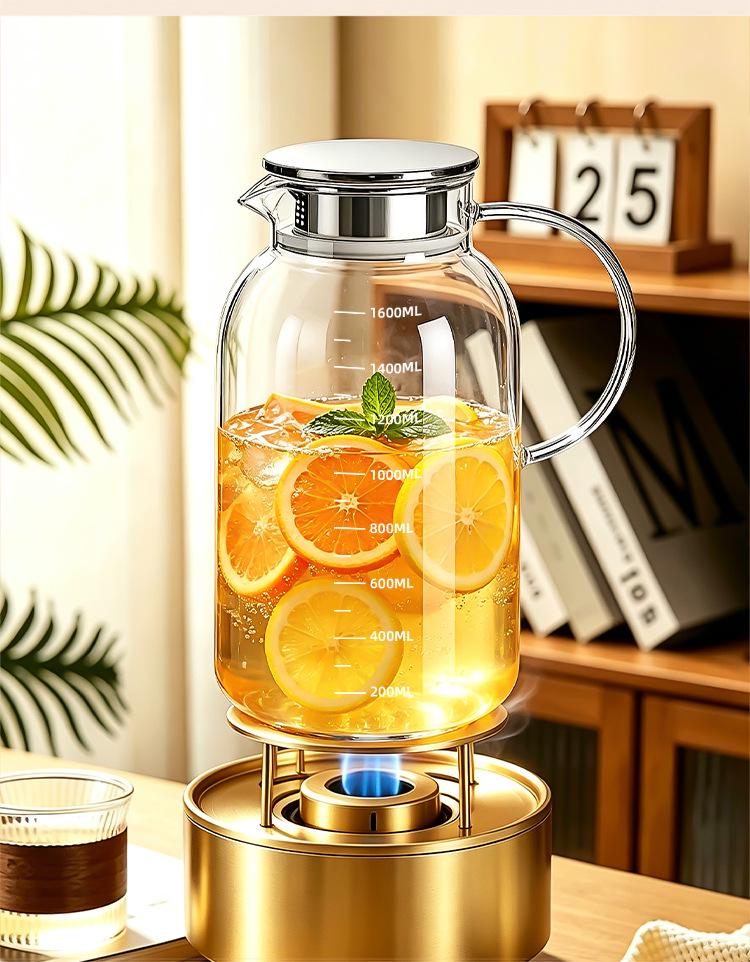 High-Temperature Resistant Glass Kettle Set: Large Capacity Cold Brew, Juice, and Water Pitcher for Household Use.