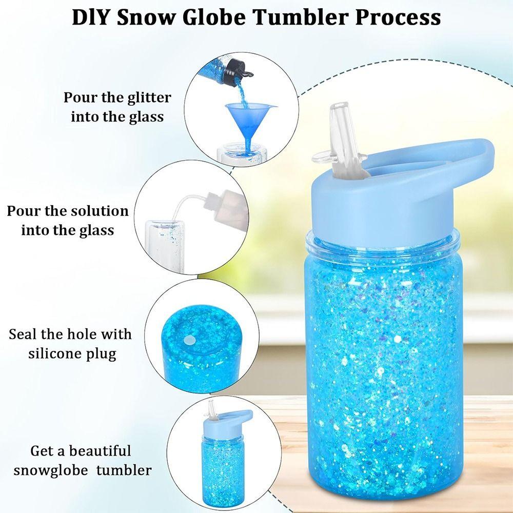 NEW 300ml Capacity Snow Globe Tumbler Reusable Break-Resistant Water Bottles Double Layers Pre-Drilled Mason Jar Cups Children
