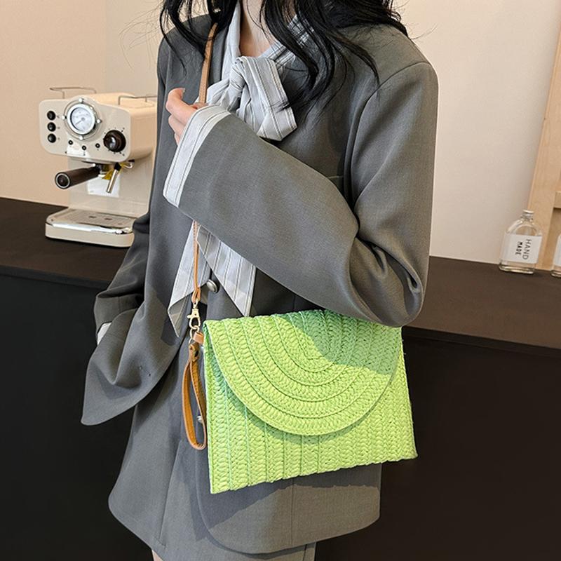 Summer Travel Beach Bag Straw Woven Clutch Bag Fashion Designer Crossbody Shoulder Bag for Women Handbag Ladies Wrist Wicker Bag