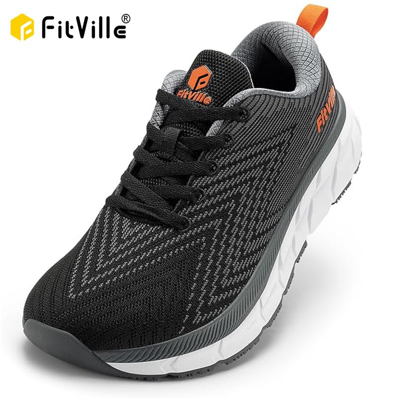 FitVille Мужская обувь Широкий носок Амортизирующая Extra Широкая ширина Нескользящая Беговая обувь Удобные легкие кроссовки для полных ног