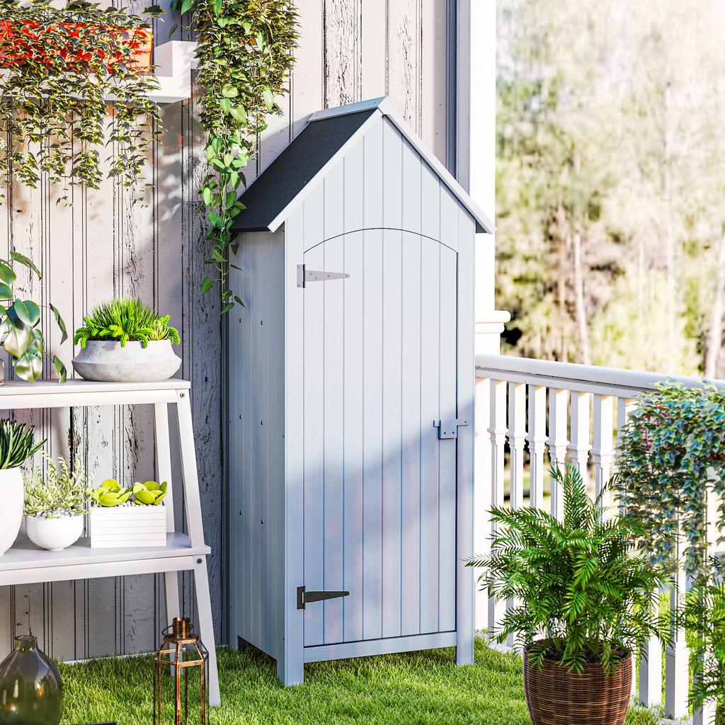 Wooden Garden Shed, Bitumen Roof, 3 Shelves, 77.5 x 54.2 x 179.5 cm, White