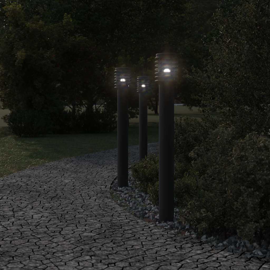 Pathway Lights with Socket 3 pcs Black 110 cm Stainless Steel