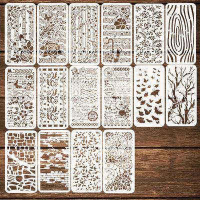 16 штук/набор, Геометрическая текстура, Полый шаблон, Цветочный креативный тканевый DIY, Граффити на стеновой панели, Панель-обложка с аэрозольной покраской, Многоразовый