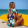 Womens Short Sleeve One Piece Printed Swimsuit For Swimming Surfing Diving
