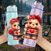 1PC Valentine Teddy Bear 750ml Color Plastic Sports Water Bottle Leakproof Flip Straw Lid Suitable for Sports Office Home Use