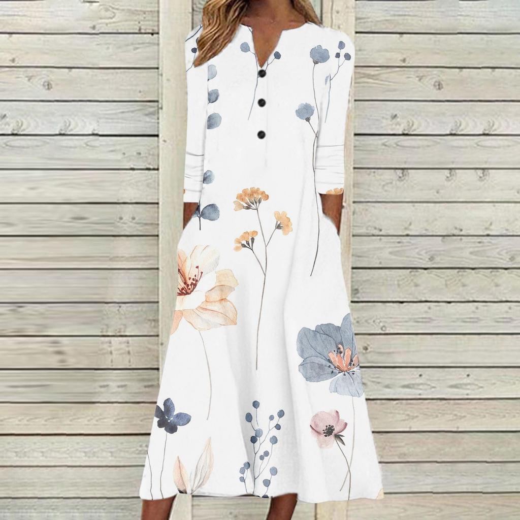 Женское осеннее платье макси с принтом, длинный рукав, открытая грудь, юбка