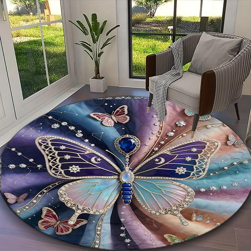 1pc Butterfly Rug, Comfortable Printed Home Round Carpet, Cozy Office Chair Rug