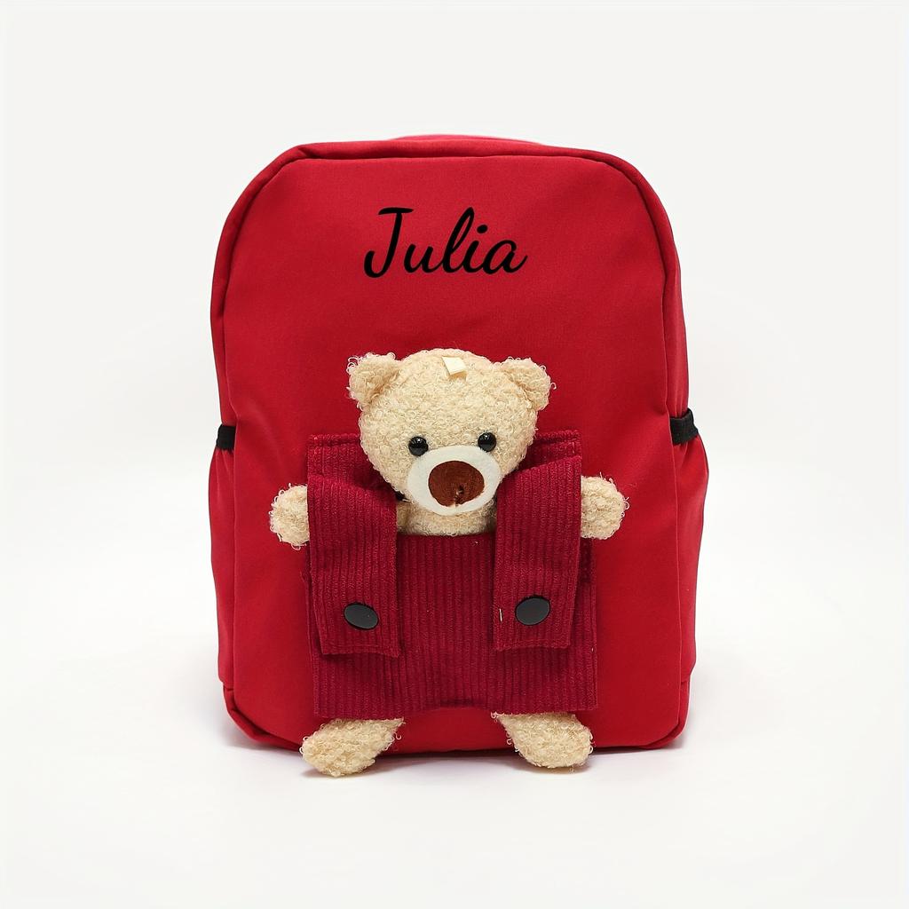 Custom Cute Teddy Bear Embroidered Name Backpack - Soft Durable Toddler Daily Campus Playtime Backpack Perfect Gifts for School
