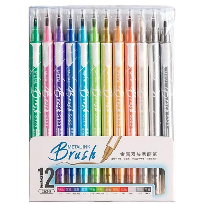 Металлический хайлайтер-маркер с кистью 6/12/24 цвета, с блестками, для скрапбукинга, блокнота, дневника, раскрашивания