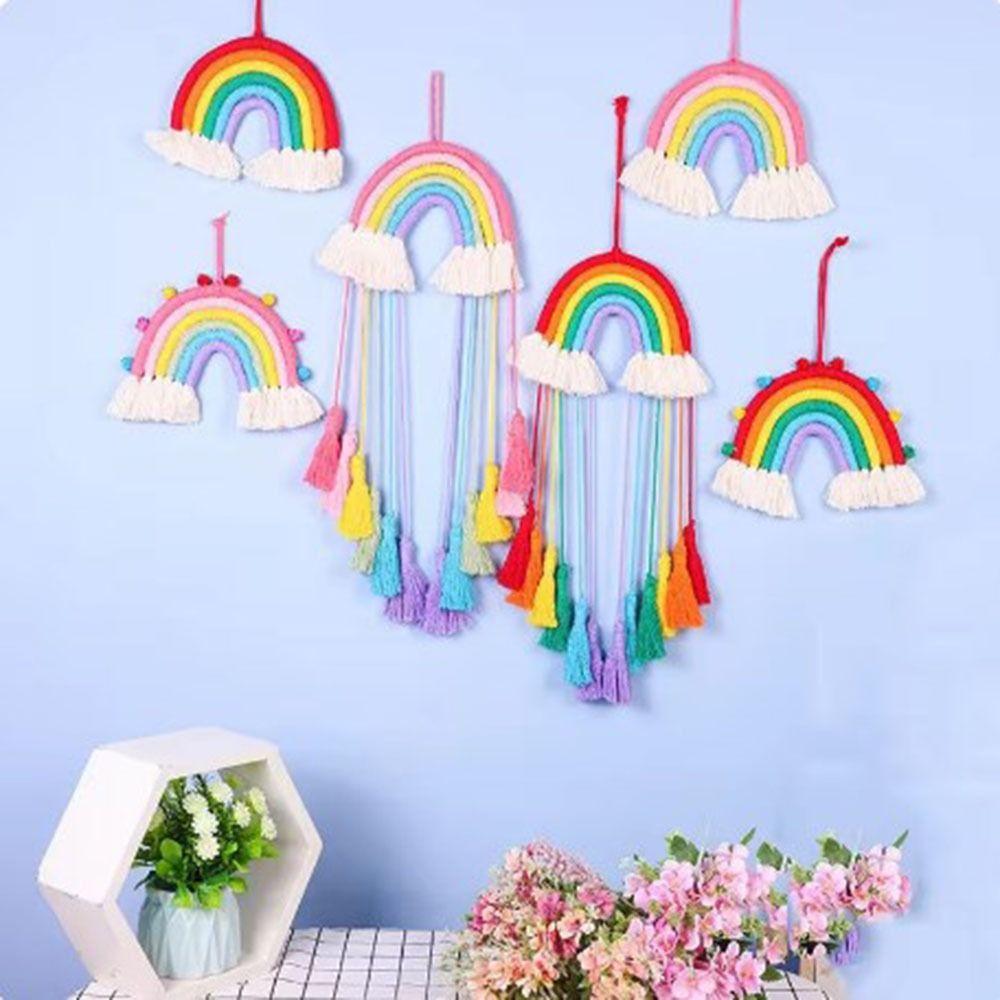 Cotton Rope Wall Ornaments Hand-woven Tassel Tapestry Kawaii Weaving Rainbow Hangings  Nursery