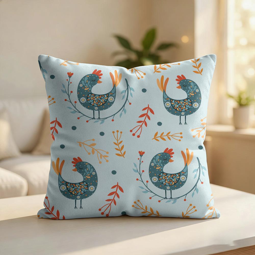Chicken Pattern Cushion Cover Silky Short Plush Invisible Zipper Dustproof Sofa Pillow Case For Home Decor