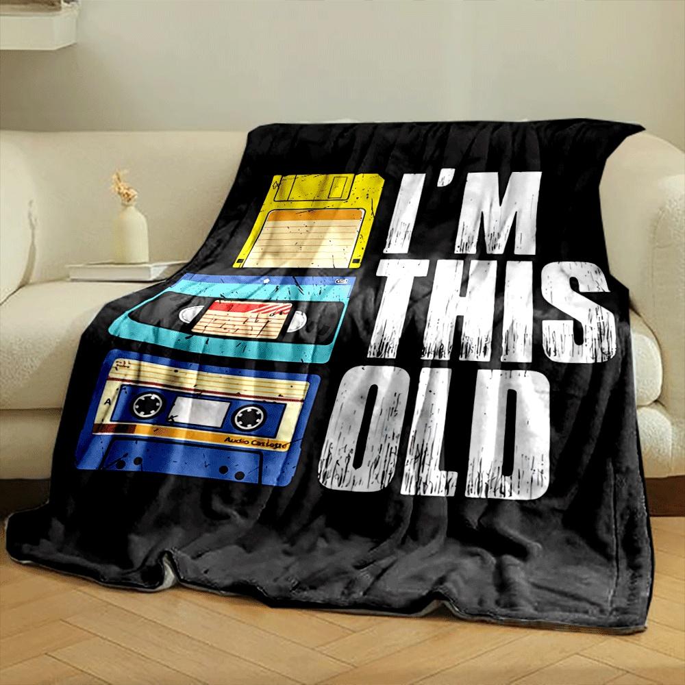 Retro storage media designs with text "I'm This Old" on a black background. for all seasons blanket lunch break throw gift