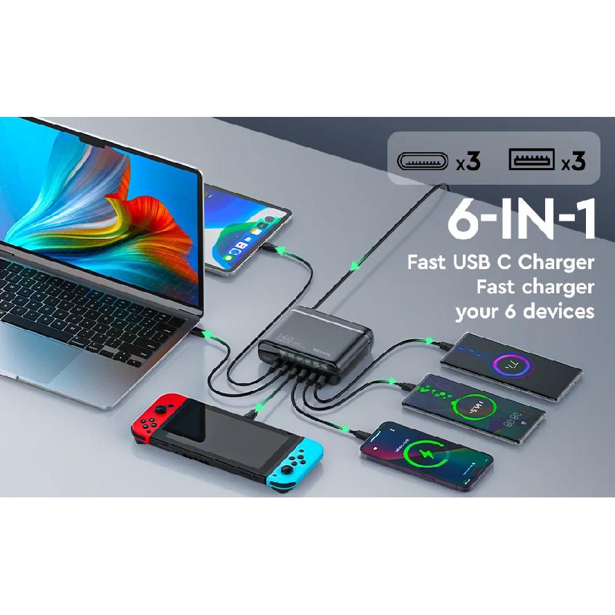 140 Вт GaN USB C Зарядное устройство Блок LDNIO Type-C PD Быстрое зарядное устройство Универсальный дорожный адаптер Для iPhone Samsung iMac MacBook Ноутбука Switch