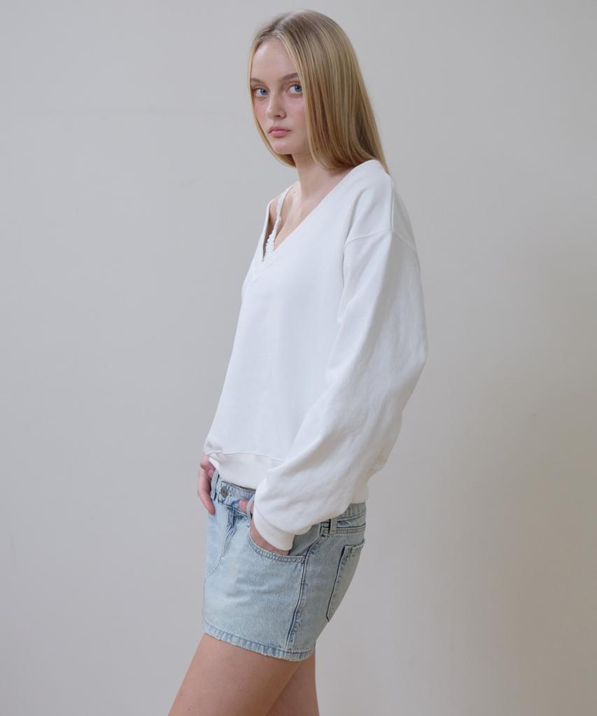Rosefranz Deep V-Neck Sweatshirt [Ivory]