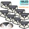100 LED Solar Wall Lights With PIR Motion Sensor Outdoor Garden Courtyard 4 Sides Luminous Waterproof Sunlight Street Lamp