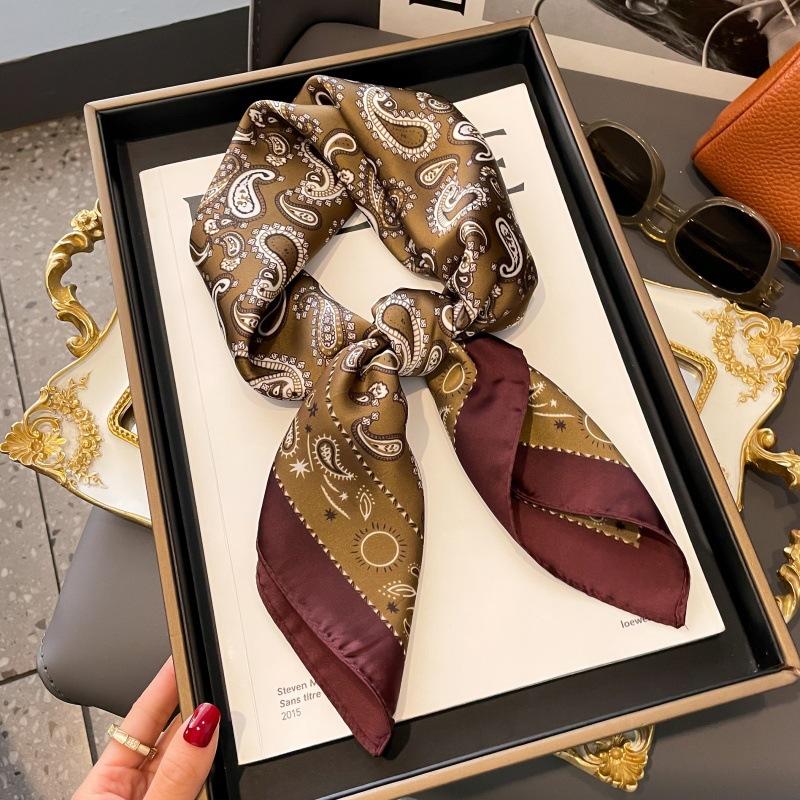 High-end large square scarf silk scarf women's new versatile neck summer thin bag head mother scarf with shawl