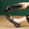 Women Mary Jane Shoes Elegant Tweed Chain Straps Flats French Square Toe Pumps Daily Soft Sole Slip-on Thin Shoes Casual Loafers