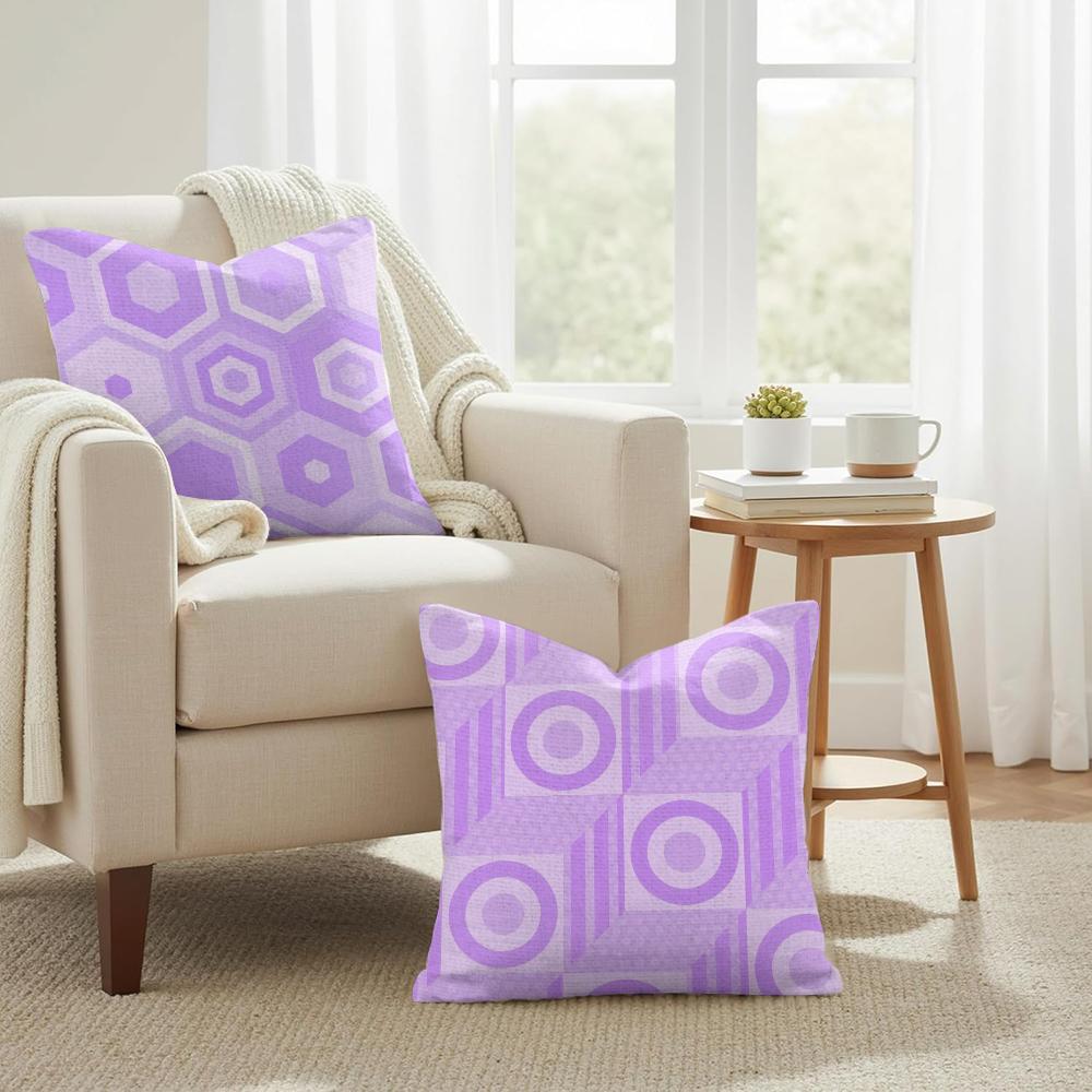 Purple geometric art Cushion Cover Natural Linen Organic Fabric DoubleSided Printing Couch Pillow Covers Home Decor