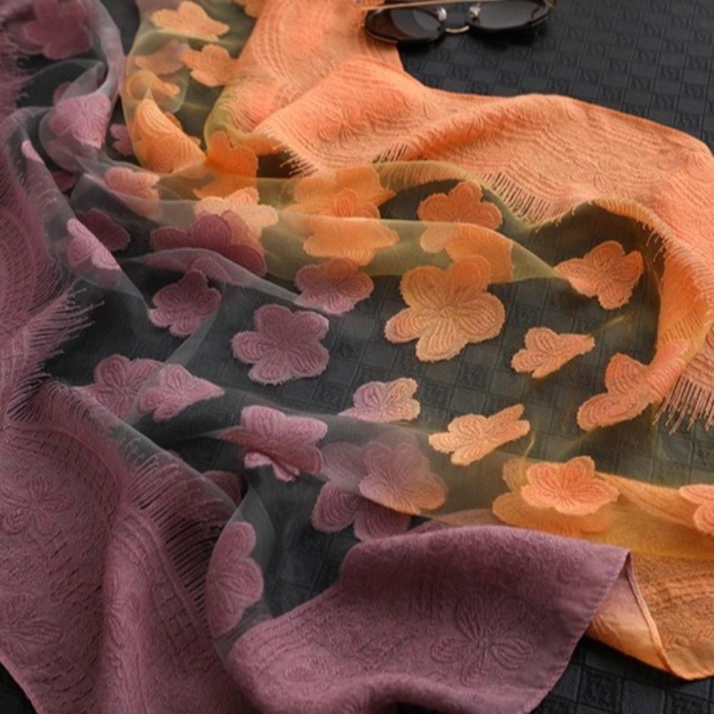 Thin Cut Flowers Scarf Gradient Color Beach Shawl Wrap Fashion Sunscreen Scarf
