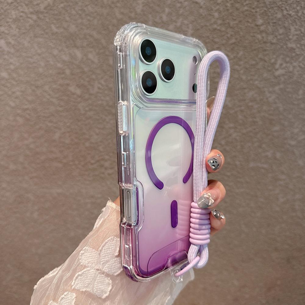 Для Чехол-ремешок с градиентом двойного цвета для For Iphone 17 16 1 Pro Max Air 14 Plus 11 12 13 Наручный ремешок Акриловая крышка