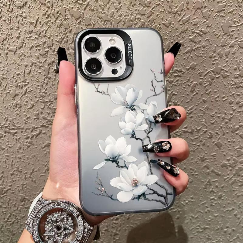 Чехол для телефона с белыми цветами Для IPhone 16 PRO 15 14 13 12 11 Promax 16E 15pro 14pro Персональный Жесткий Корпус